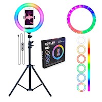 Aro Luz LED RGB Profesional de 30cm + Trípode + Control Remoto